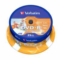 Kompaktdiski VERBATIM DVD-R 4.7GB 16x Wide Printable, 25 gab./iepak., spindle
