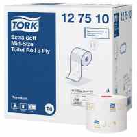 Tualetes papīrs TORK Extra Soft Mid-size T6, 3 sl., 9.9 cm x 70 m, baltā krāsā ar lapiņām